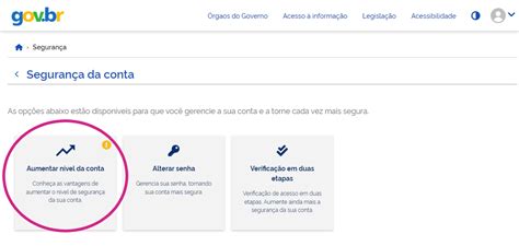 consulte como aumentar o nível da sua conta no site gov.br